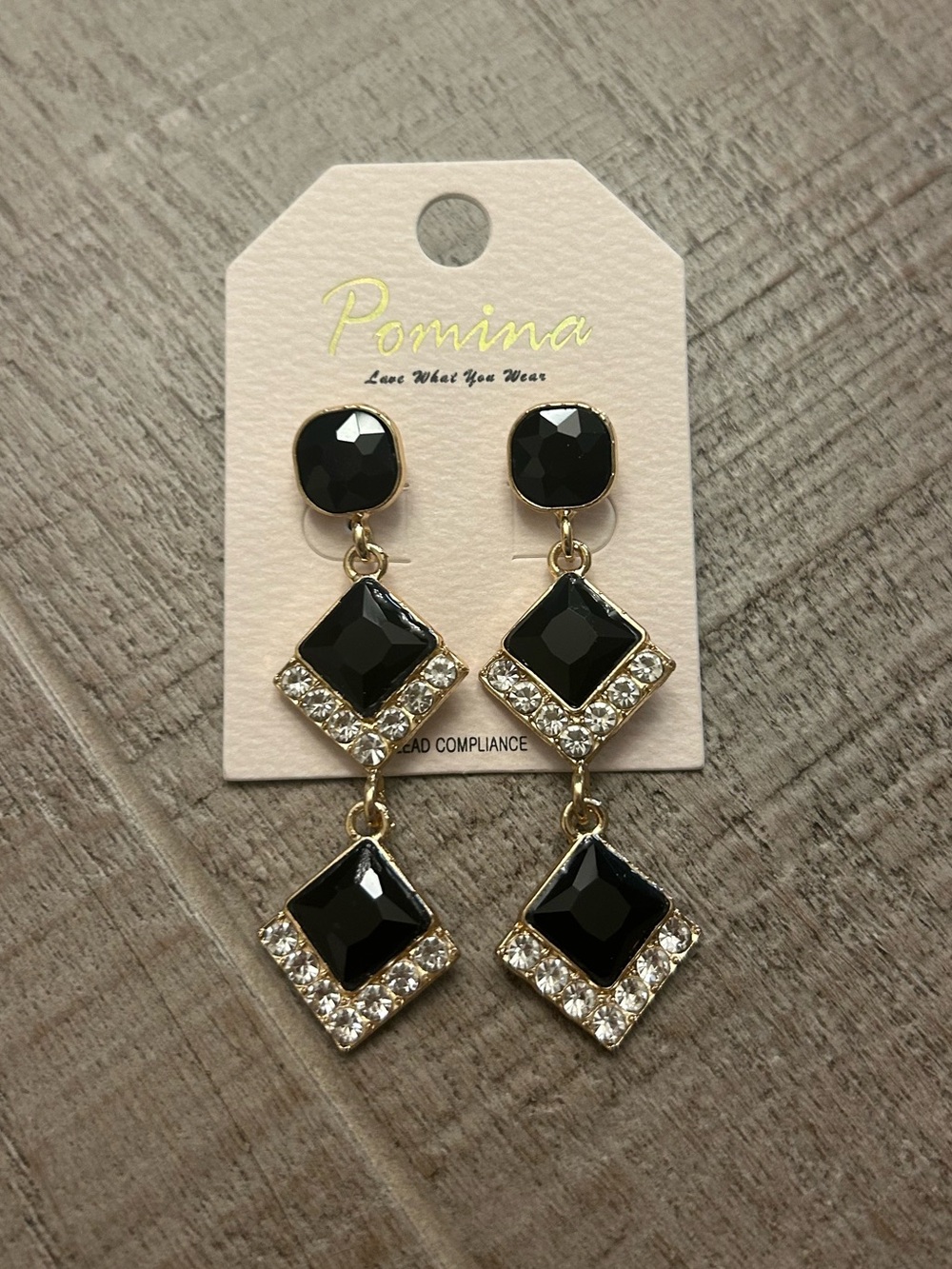 Pomina Black and Gold Dangle Earrings